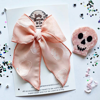 Hand Dyed Peachy Pink Sheer Skeleton Elle Bow - A Roese Boutique