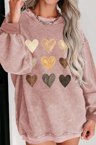 Heart Round Neck Dropped Shoulder Sweatshirt - A Roese Boutique