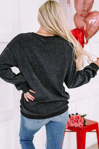Heart Round Neck Dropped Shoulder Sweatshirt - A Roese Boutique
