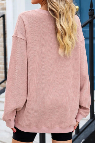 Heart Round Neck Dropped Shoulder Sweatshirt - A Roese Boutique