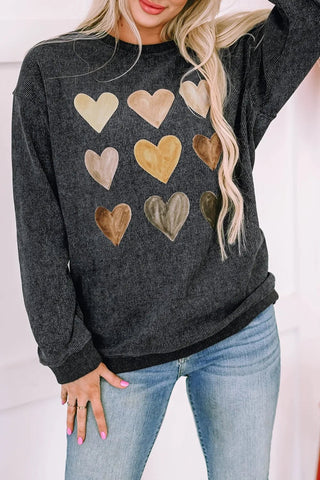 Heart Round Neck Dropped Shoulder Sweatshirt - A Roese Boutique
