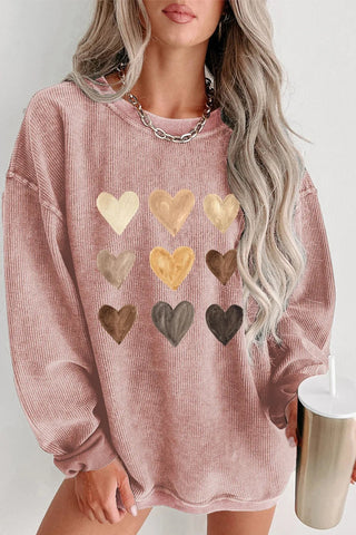 Heart Round Neck Dropped Shoulder Sweatshirt - A Roese Boutique