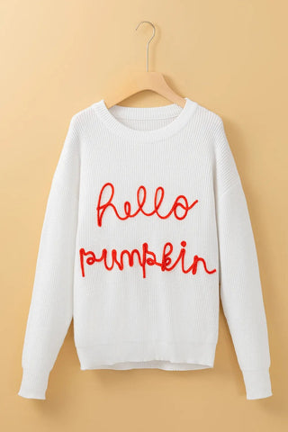 HELLO PUMPKIN Round Neck Long Sleeve Sweater - A Roese Boutique