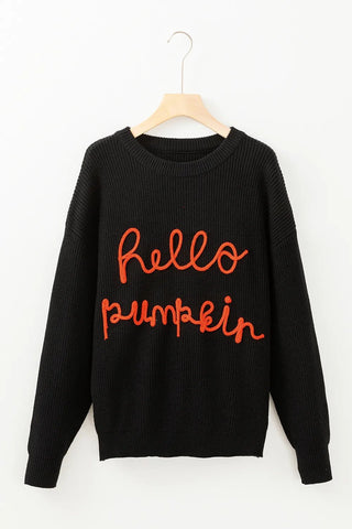 HELLO PUMPKIN Round Neck Long Sleeve Sweater - A Roese Boutique