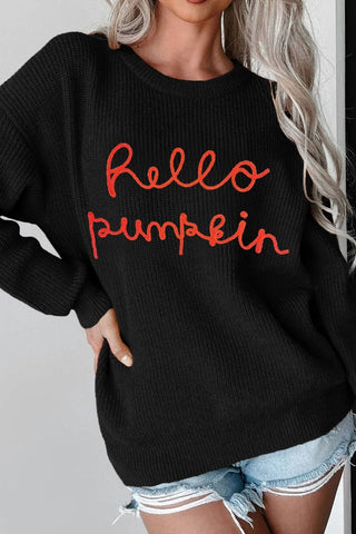 HELLO PUMPKIN Round Neck Long Sleeve Sweater - A Roese Boutique
