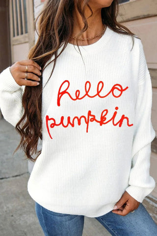 HELLO PUMPKIN Round Neck Long Sleeve Sweater - A Roese Boutique