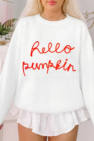 HELLO PUMPKIN Round Neck Long Sleeve Sweater - A Roese Boutique