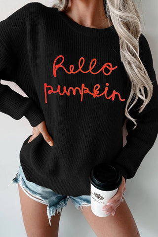 HELLO PUMPKIN Round Neck Long Sleeve Sweater - A Roese Boutique