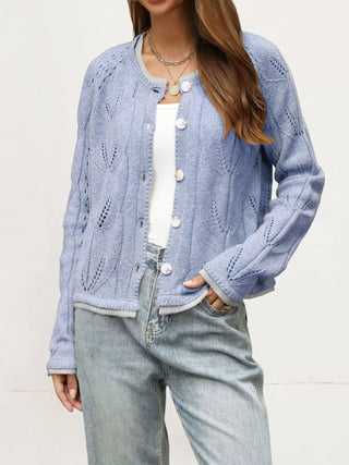 Hollow-Out Knit Button-Down Cardigan - A Roese Boutique