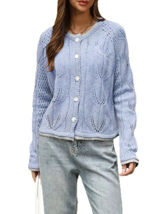 Hollow-Out Knit Button-Down Cardigan - A Roese Boutique