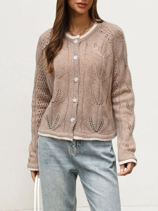 Hollow-Out Knit Button-Down Cardigan - A Roese Boutique