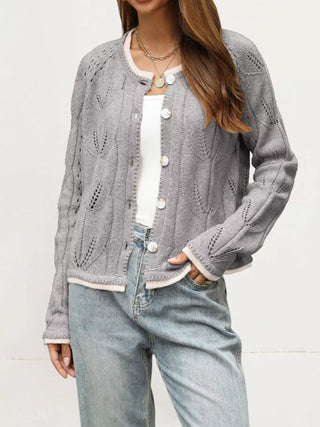 Hollow-Out Knit Button-Down Cardigan - A Roese Boutique