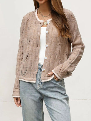 Hollow-Out Knit Button-Down Cardigan - A Roese Boutique