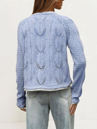 Hollow-Out Knit Button-Down Cardigan - A Roese Boutique