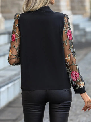 Honey Printed Tie Neck Long Sleeve Blouse - A Roese Boutique