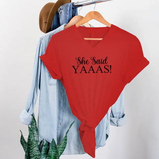 💍 I Said YAAAS Bachelorette Crew Party 🍾 Matching V - Neck T-Shirts - A Roese Boutique