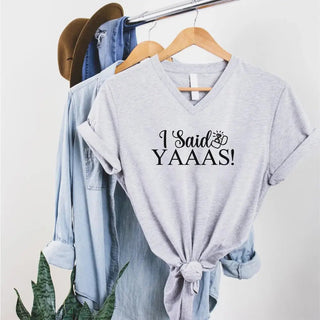 💍 I Said YAAAS Bachelorette Crew Party 🍾 Matching V - Neck T-Shirts - A Roese Boutique