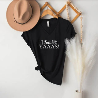 💍 I Said YAAAS Bachelorette Crew Party 🍾 Matching V - Neck T-Shirts - A Roese Boutique