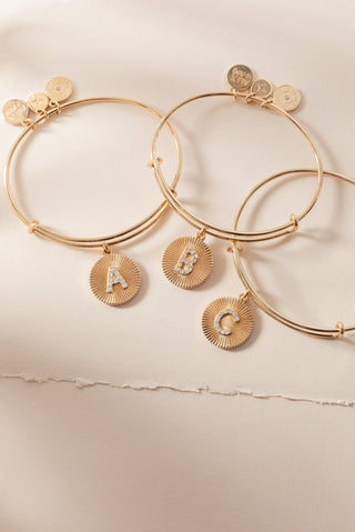 Initial C Pave Starburst Texture Bangle - A Roese Boutique