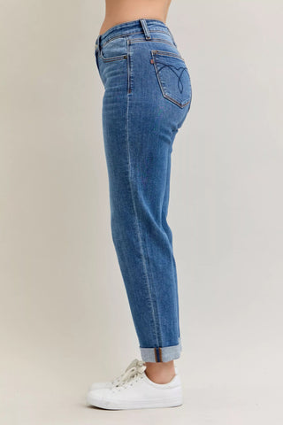 Judy Blue Full Size Mid Rise BF Classic Cuffed Jeans Plus Size - A Roese Boutique