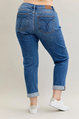 Judy Blue Full Size Mid Rise BF Classic Cuffed Jeans Plus Size - A Roese Boutique