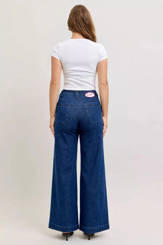 Judy Blue High - Waisted Retro Wide Jeans with Patch Pkts & Twisted Seams - A Roese Boutique