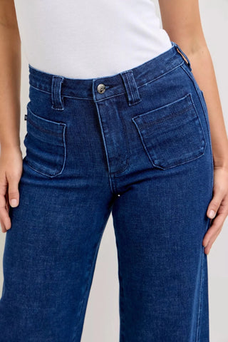 Judy Blue High - Waisted Retro Wide Jeans with Patch Pkts & Twisted Seams - A Roese Boutique
