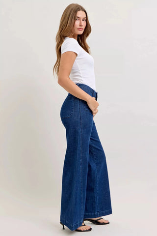 Judy Blue High - Waisted Retro Wide Jeans with Patch Pkts & Twisted Seams - A Roese Boutique