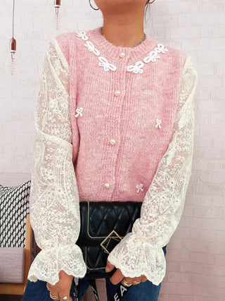 Lace Sleeve Button-Up Cardigan - A Roese Boutique