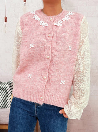 Lace Sleeve Button-Up Cardigan - A Roese Boutique