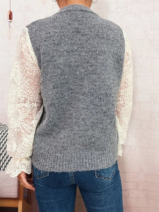 Lace Sleeve Button-Up Cardigan - A Roese Boutique