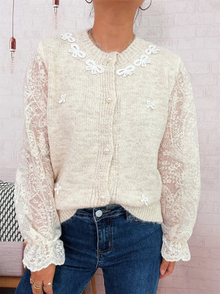 Lace Sleeve Button-Up Cardigan - A Roese Boutique
