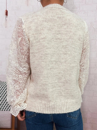 Lace Sleeve Button-Up Cardigan - A Roese Boutique
