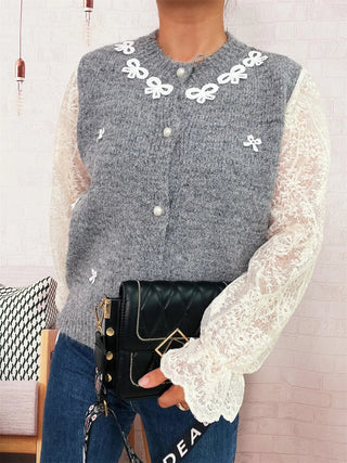 Lace Sleeve Button-Up Cardigan - A Roese Boutique