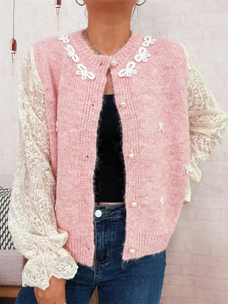 Lace Sleeve Button-Up Cardigan - A Roese Boutique