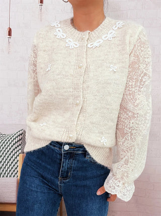 Lace Sleeve Button-Up Cardigan - A Roese Boutique