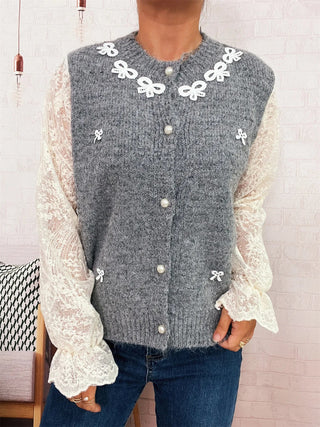 Lace Sleeve Button-Up Cardigan - A Roese Boutique