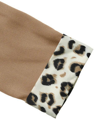 Lapel Collar Leopard Cuff Long Sleeve Blazer - A Roese Boutique