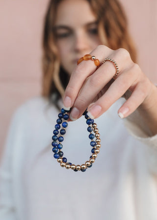 Lapis Lazuli : 14k Gold Filled Beaded Sun + Moon || Stretch Bracelets - A Roese Boutique