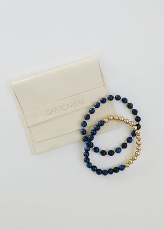 Lapis Lazuli : 14k Gold Filled Beaded Sun + Moon || Stretch Bracelets - A Roese Boutique