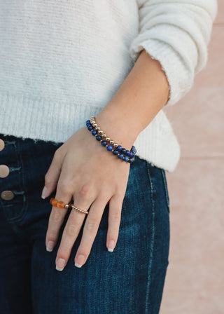 Lapis Lazuli : 14k Gold Filled Beaded Sun + Moon || Stretch Bracelets - A Roese Boutique