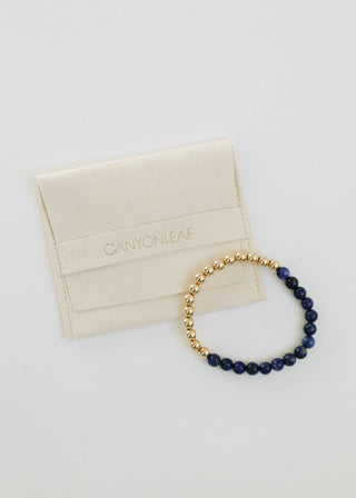 Lapis Lazuli : 14k Gold Filled Beaded Sun + Moon || Stretch Bracelets - A Roese Boutique