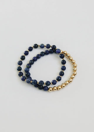 Lapis Lazuli : 14k Gold Filled Beaded Sun + Moon || Stretch Bracelets - A Roese Boutique