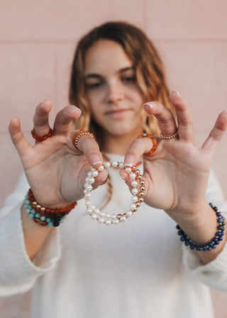 Lapis Lazuli : 14k Gold Filled Beaded Sun + Moon || Stretch Bracelets - A Roese Boutique
