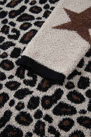 Leopard Star Pattern Round Neck Long Sleeve Shift Sweater - A Roese Boutique