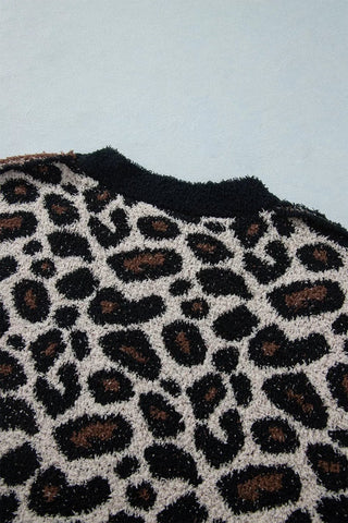 Leopard Star Pattern Round Neck Long Sleeve Shift Sweater - A Roese Boutique