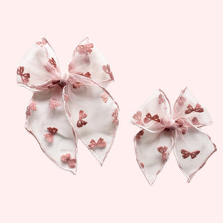 Mauve Sheer Flocked Bows Elle Bow - A Roese Boutique