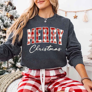 Merry Christmas Matching Sweatshirt - Buffalo Plaid Family Crewneck - A Roese Boutique