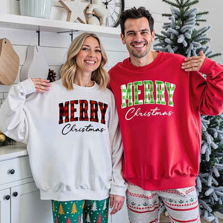 Merry Christmas Matching Sweatshirt - Buffalo Plaid Family Crewneck - A Roese Boutique