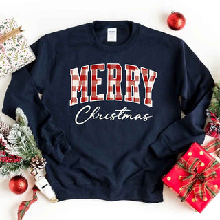 Merry Christmas Matching Sweatshirt - Buffalo Plaid Family Crewneck - A Roese Boutique